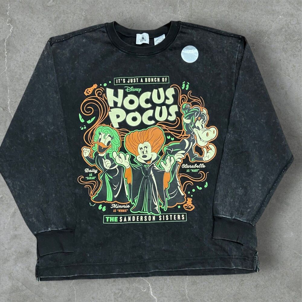 Disney Hocus Pocus Glow In The Dark Sanderson Sisters Washed Black Tee Women's M